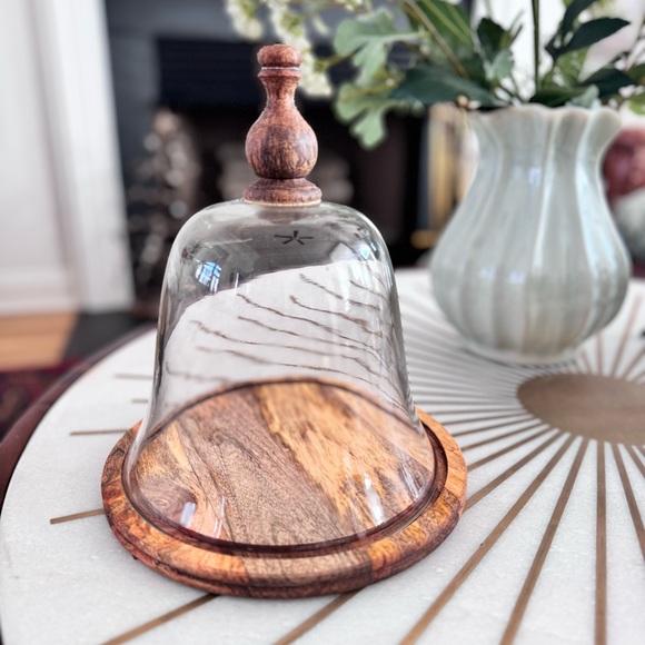 Rare WoodTray w/ Glass Bell shaped Cloche